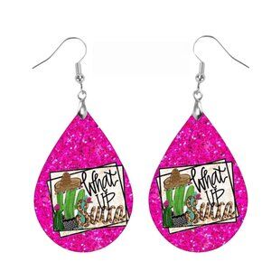 Pink Western Teardrop Dangle Handmade Hook Earrings